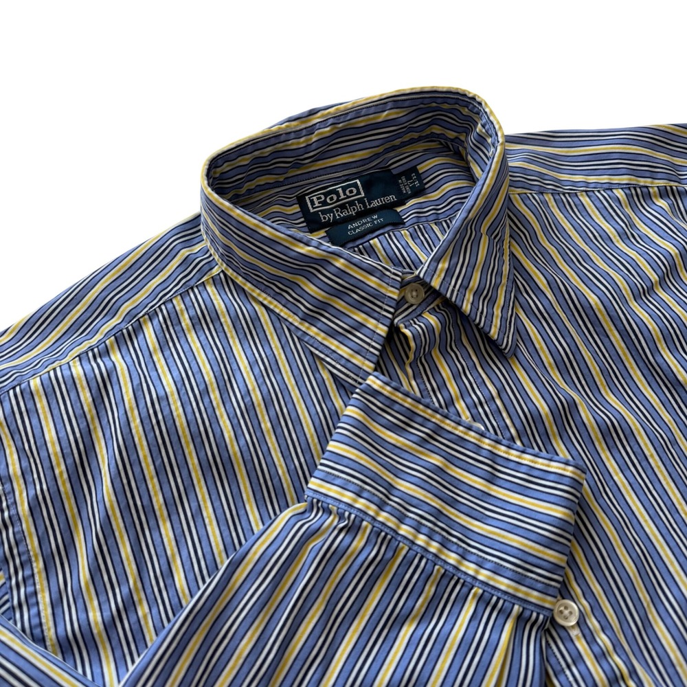 Polo Ralph Lauren Andrew Classic Fit Striped Shirt Mens 17 32/33 Blue Yellow